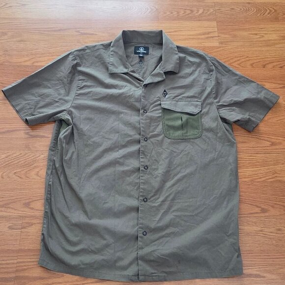 VOLCOM STONE SKATE VITALS ALEC MAJERUS Men's Woven Shirt Medium Military Green - Picture 1 of 11